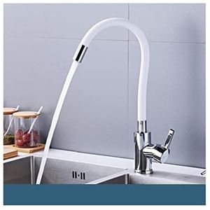 Silica Gel Neus Keukengootsteen Kraan Meerdere Kleuren Beschikbare Hot Cold Water Mixer Tap Elk Richting Roterende Dek Mount Keukenkraan(White)