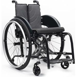 CFMAIF Rolstoel, licht, zelfschuivend, voor gehandicapten, aluminium, afneembare voetsteunen, handremmen (zwart, 36 cm zit)