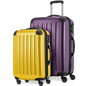 HAUPTSTADTKOFFER - Alex - 2-delige kofferset harde schaal glanzend, middelgrote koffer 65 cm + handbagage 55 cm, 74 + 42 liter, TSA, auberginegeel, 65 cm, Kofferset