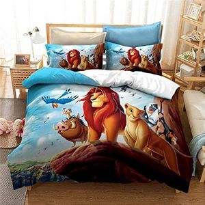 GDGM Lion King Simba Dekbedovertrek, leeuw dekbedovertrek en kussensloop, kinderdekbedovertrek, beddengoedsets voor kinderen, katoen/renforcé (E, 200 x 200 cm)