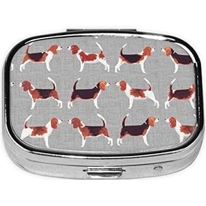 Mini vierkante pillendoos, medicijnorganizer, beagle-patronen, draagbare EHBO-doos, reispillendoos met 2 vakken, kleine pillendoos voor zak of portemonnee