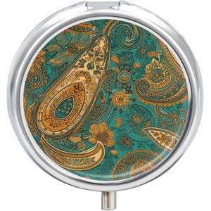 Draagbare Pillendoos Pillendoosje Geel Paisley Patroon Reizen Pil Doos Kleine Pil Case Dagelijkse Pil Container Pil Organizer Pocket Geneeskunde Doos Leuke Pil Case