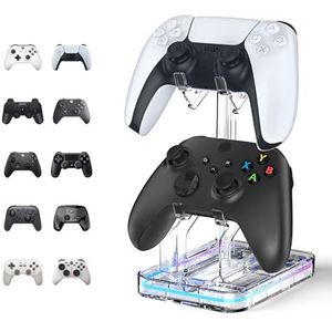 MoKo RGB Controller houder, 2-traps universele controllerstandaard voor PS5, PS4, PS3, Xbox Series X/S, Switch Pro en bijna alle controllers, gaming-accessoires met 2 USB-poorten, zwart/wit