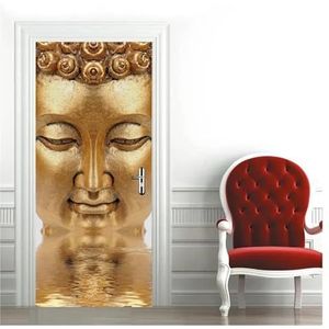 Deurstickers Boeddha PVC Zelfklevende Deursticker Yogakamer Meditatie Muurschildering Behang Waterdichte Woonkamer Slaapkamer (Kleur : C, Grootte : 85x215cm)