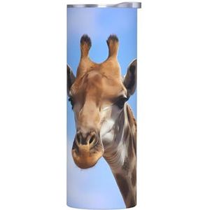 Giraffe 590 ml rechte roestvrijstalen rechte mok met deksel, herbruikbare mok voor kantoor, reizen, sport, camping, thermosbeker zonder accessoires