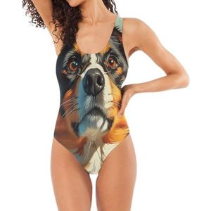 Klassieke Een Stuk Badpakken Voor Vrouwen Hond Retro Blauwe U-vormige Rug Buikcontrole, Hond Retro Blauw, S