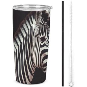 AQRJLPM Dierlijke zebra autobeker roestvrij stalen beker met rietje en deksels lekvrij geïsoleerde roestvrijstalen reiskoffiemok pobtable voor koude warme dranken kamperen