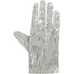 Wit Zilver Sparkly Lovertjes Fancy Dress Party Michael Jackson Handschoen, Zilver, Eén maat