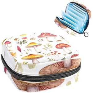 Aquarel Paddestoelen Bloemen en Bladeren Maandverband Opbergtas, Grote Menstruatie Cup Pouch met Rits, Menstruatie Pads Bag Store Panty Liners Tampons voor Meisjes Vrouwen