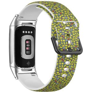 RYANUKA Zachte sportband compatibel met Fitbit Charge 5 / Fitbit Charge 6 (Frogs Faces Doodle) siliconen armband accessoire, Siliconen, Geen edelsteen