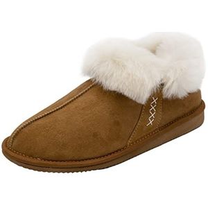 Hollert Dames lamsvacht pantoffels WINNETOU bruin Merino echt bont mocassin, bruin/wit, 42 EU