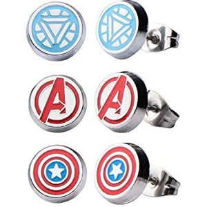 Officieel gelicentieerd Marvel Comics roestvrij staal Avenger Logo Pack ronde Stud Hypoallergene oorbellen, uniseks, One Size, Emaille