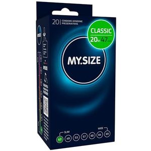 MY.SIZE Classic Condooms 47 mm breed, 20 stuks, premium condooms, extra dun, zachte en soepele condooms, dunne wand 0,07 mm