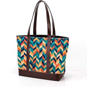 Laptop Tote tas met kleurrijke Chevron geometrisch patroon Print, dragen Schoudertassen Casual Canvas Business Werk Tote tas Aktetas voor Computer School Office