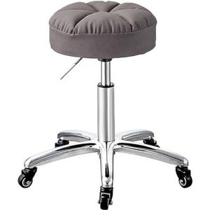 FXLUHAY Verstelbare rollende draaibare massagekruk met wielen en krasbestendig PU-lederen zachte stoel, in hoogte verstelbare hydraulische stoel, ronde rollende spa salonstoelkruk (grijs 1)