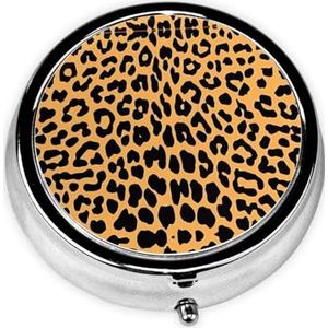 Draagbare pillendoos met luipaardprint, 3 compartimenten, medicijnpillenetui, bedrukte pillenorganizer voor zakportemonnee en reizen