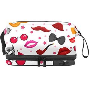Dubbele Laag Cosmetische Tas Rode Lip Draagbare Make-up Tas Reizen Organizer Pouch Voor Vrouwen Meisjes Toiletries Tassen, Meerkleurig, 27x15x14 cm/10.6x5.9x5.5 in, Make-up zakje