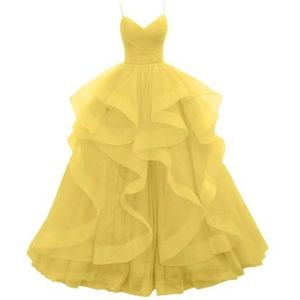 BRIGOW Glitter Tule Galajurken voor Vrouwen Spaghetti Band Gelaagde Baljurk Ruche Formele Avondjurk BY033, Geel, 32