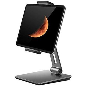 Tabletstandaard, verstelbare heavy duty aluminium houder, 360 graden draaibaar, opvouwbaar, metalen tablethouder voor iPad, Samsung Tab, Kindle (4,7 - 13 inch) (grijs)