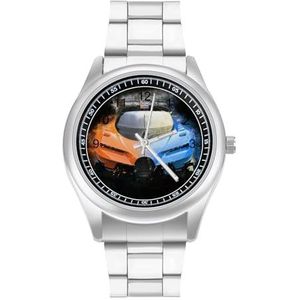 Zwart En Oranje Supercar Heren Rvs Horloges Quartz Horloge Gemakkelijk te Lezen Custom Gift Voor Papa Vriend