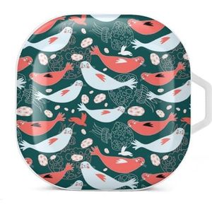 Seals And Sea of Jellyfish Oordopjes hoesje compatibel met Samsung Hard Shell Beschermhoes Wit-stijl