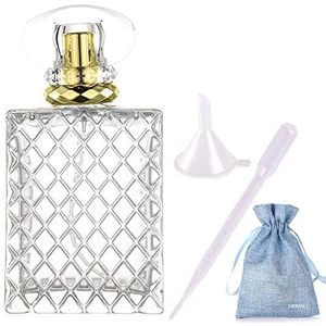 JJKMALL - 100 ml (3.4 oz) Grote Clear Dikke Glazen Lege Fles, Gouden Spray Parfum Fles Verstuiver Fles Make-up Tool (Goud) 1 st Gratis Trechter Filler 1 ST Gratis 3ml druppelaar 1 st gratis Opslag