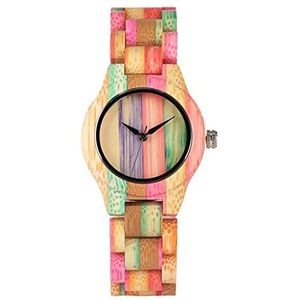 Handgemaakt Luxe kleurrijke hout horloge vrouwen quartz vol bamboe houten klok vrouwelijke snoep kleur armband horloge vrouwen polshorloge Huwelijksgeschenken (Color : 6)
