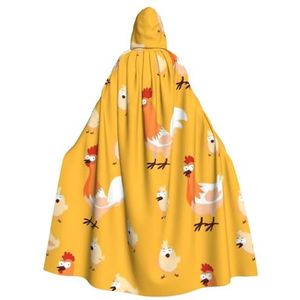 NEZIH Halloween mantel met capuchon voor volwassenen, kip en kuikenprint, cosplay kostuum, volledige lengte (185 cm)