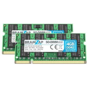 BRAINZAP 8GB DDR2 RAM SO-DIMM PC2-5300S 2Rx8 667 MHz 1.8V CL6 Notebook Laptop Werkgeheugen (2X 4GB)