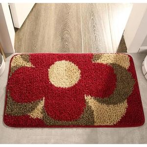 Mnribey Antislip vloerkleed voor gebruik binnenshuis, rood, doe-het-zelf keuken- en badkamertapijt (02 bloemen, 80 x 120 cm)