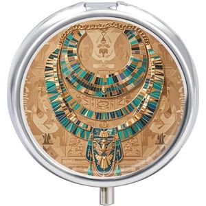 Ronde pillendoos met spiegel 3 compartimenten medicijndoosje Egyptische ketting pillendoosje voor portemonnee zak wekelijkse pillenorganisator reizen pillendoos pillencontainer houder voor vitamine