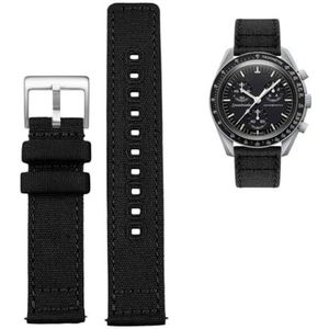 20 mm canvas horlogeband met snelsluiting geschikt for Citizen Seiko Outdoor waterdichte sport nylon band heren damesarmband (Color : Black-silver, Size : 20mm)