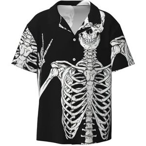 TyEdee Overhemden met schedelprint voor heren, korte mouwen, met zak, casual overhemd met knopen, zakelijk overhemd, Zwart, 4XL