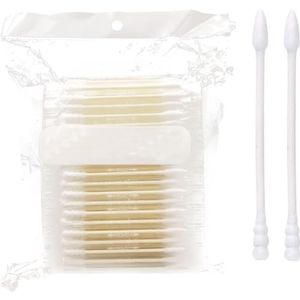 JIAWEILI Dubbel Hoofd Katoenen Zwabber met Houten Stok, Biologisch afbreekbaar Wattenstaafje, Spiraalvormige Hoofd/Puntpunt punt