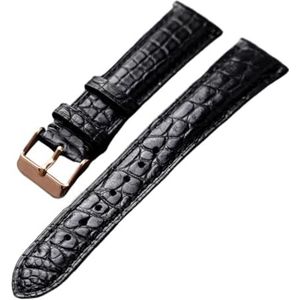 Alligator Lederen Horlogeband 18 19 20 21 22MM Zwart Bruin Patroon Zachte Vintage Herenarmband. (Color : A Rose gold clasp, Size : 18mm)