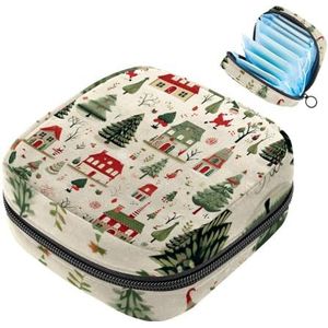 MUOOUM Merry Christmas Patroon Maandverband Opbergtas Menstruatie Pad Tas Draagbare Menstruatie Cup Pouch met Rits voor Tiener Meisjes Vrouwen Dames