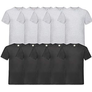 Fruit of the Loom T-shirt voor heren, met V-hals, voordeelverpakking van 10 stuks, meerkleurig (zwart/grijs), L