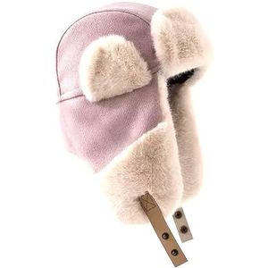 Russische Wintermuts Ushanka Hoeden voor Man Vrouw Warme Winddichte Hoeden met Oorkleppen(Size:Medium(57-59),Color:Pink)