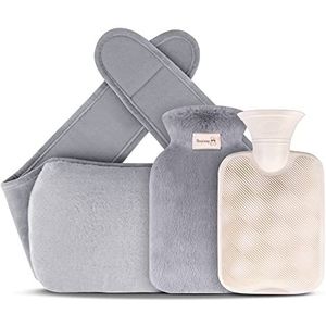 Warmwaterkruik met hoes, warmwaterkruik, Vegena warmwaterkruik, bedfles, wollig rubber, warmwaterzak, warmwaterzak, warmwaterfles, voor kinderen, volwassenen, nek, schouder, rug, benen,