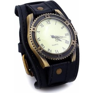 XQmarT Europese en Amerikaanse Nieuwe Retro Mannen Lederen Armband Horloge Cross-Border Accessoires Gepersonaliseerde Veelzijdige Lederen Armband Armband Armband, Zwart