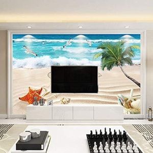 Strand Zee Kokospalmen Blauwe Lucht Middellandse Zee 3D Behang Poster Woonkamer Bank Slaapkamer Eetkamer Home Decoratie Muur-250cm×170cm