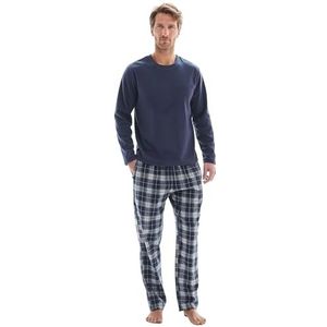 SaneShoppe Pyjama voor heren (1 of 2 stuks) // super zachte thermische fleece wintertop // geruite onderkant van 100% katoen, marineblauw, L