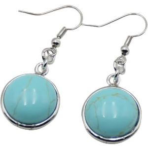 Vrouwen Ronde Natuurlijke Edelsteen Drop Oorbellen Turkoois Opaal Amethisten Lapis Lazuli Rose Crystal Quartzs Dangle Oorbellen, groen Turquoise
