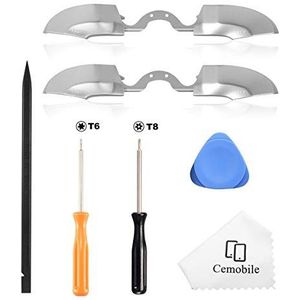 Cemobile 2 Pack Zilveren Bumpers LB RB Triggers Knoppen Reparatie Onderdelen Vervanging voor Xbox One Elite Serie 1 Controller, Niet voor Xbox Elite Serie 2, T6 T8 Schroevendraaier Spudger Wrikkende