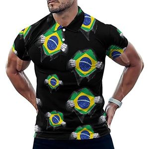Brazilië Vlag Trots Casual Polo Shirts Voor Mannen Slim Fit Korte Mouw T-shirt Sneldrogende Golf Tops Tees 5XL