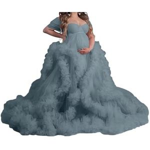 WSEYU Mouwloze tule zwangerschapsjurken voor vrouwen met bustier babyshower, zwangerschapsjurken, grote maten, Dusty Blauw, 32