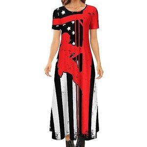 Amerikaanse vlag Lineman dames zomer casual korte mouw maxi-jurk ronde hals bedrukte lange jurken 7XL