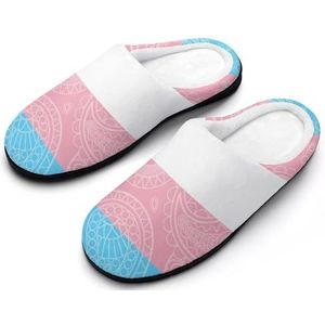 Transgender Paisley Vlag Katoenen Slippers Voor Vrouwen Warme Anti-Slip Rubberen Zool Huisschoenen Voor Indoor Hotel 9-10 (40-41)