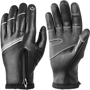 Sporthandschoenen Handschoen Winter Fietsen PU Leer Thermisch Fleece Touchscreen Motorfietshandschoenen Mountainbike (Color : Black, Size : XL)