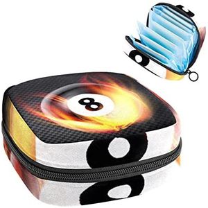 Periode Pouch Draagbare Tampon Opbergtas,Tampon Houder voor Portemonnee Vrouwelijke Product Organizer,Zwart Acht Bal met Vlam, Meerkleurig, 4.7x6.6x6.6 in/12x17x17 cm